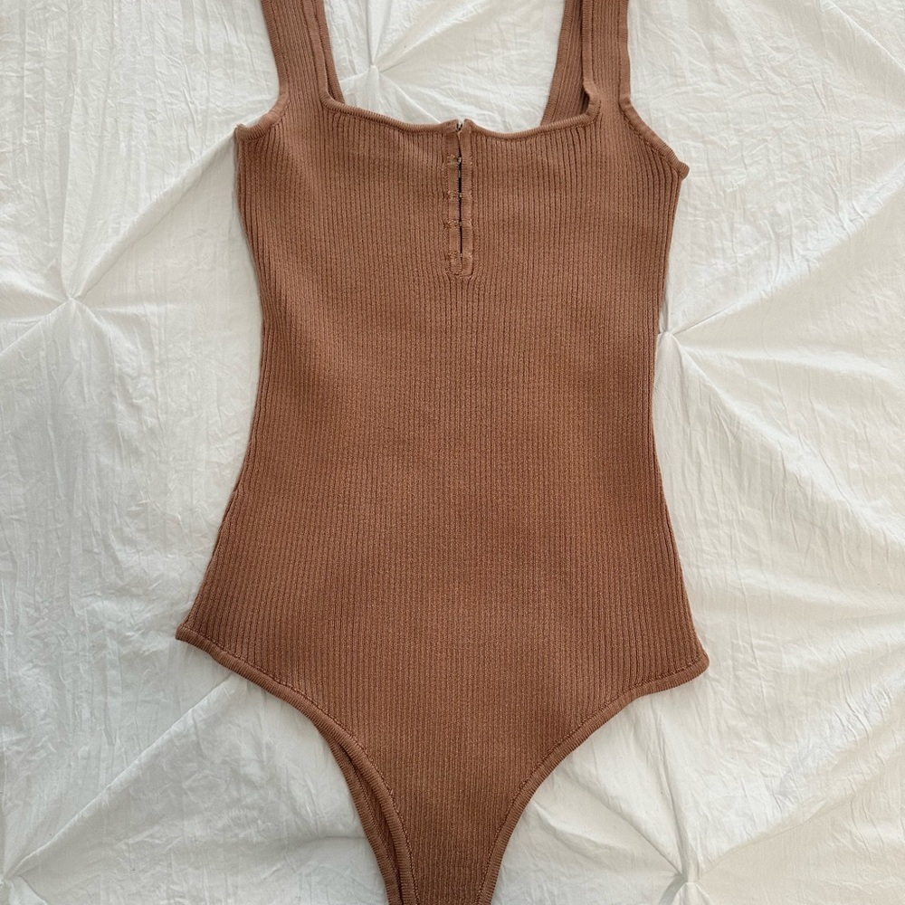 Brown Ribbed Bodysuit
